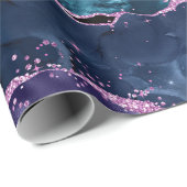Navy Blue en Paars Glitter Ocean Agate Cadeaupapier (Rol Hoek)