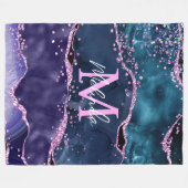 Navy Blue en Paars Glitter Ocean Agate Fleece Deken (Voorkant (Horizontaal))