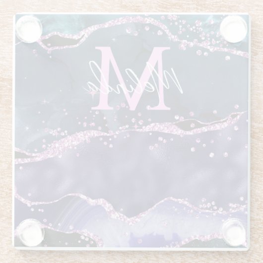 Navy Blue en Paars Glitter Ocean Agate Glazen Onderzetter (Achterkant)