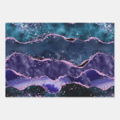 Navy Blue en Paars Glitter Ocean Agate Inpakpapier Vel (Voorkant 2)