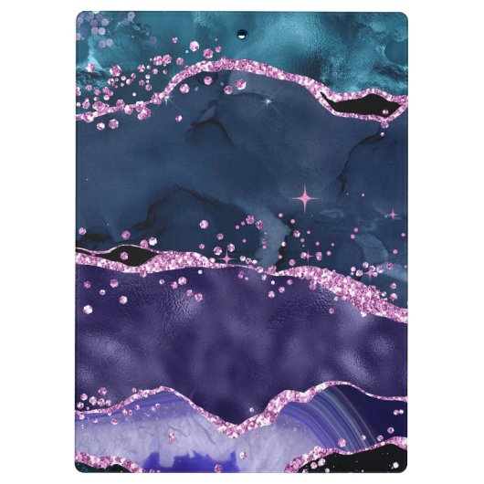 Navy Blue en Paars Glitter Ocean Agate Klembord (Achterkant)