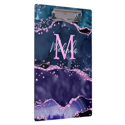 Navy Blue en Paars Glitter Ocean Agate Klembord (Rechts)