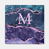 Navy Blue en Paars Glitter Ocean Agate Magneet (Voorkant)