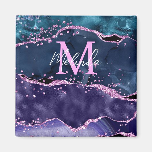 Navy Blue en Paars Glitter Ocean Agate Magneet (Voorkant)