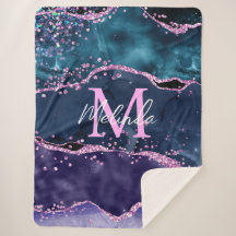 Navy Blue en Paars Glitter Ocean Agate