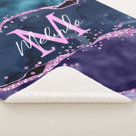 Navy Blue en Paars Glitter Ocean Agate Sherpa Deken (3/4)