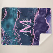 Navy Blue en Paars Glitter Ocean Agate Sherpa Deken (Voorkant (horizontaal))