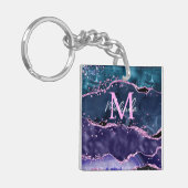 Navy Blue en Paars Glitter Ocean Agate Sleutelhanger (Voorkant Links)