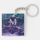 Navy Blue en Paars Glitter Ocean Agate Sleutelhanger (Achterkant)