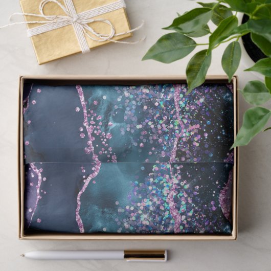 Navy Blue en Paars Glitter Ocean Agate Tissuepapier (Geschenk)