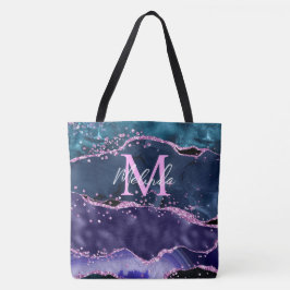Navy Blue en Paars Glitter Ocean Agate Tote Bag