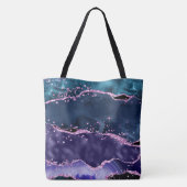 Navy Blue en Paars Glitter Ocean Agate Tote Bag (Achterkant)