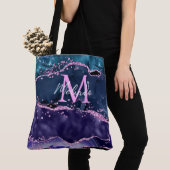 Navy Blue en Paars Glitter Ocean Agate Tote Bag (Dichtbij)