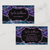 Navy Blue en Paars Glitter Ocean Agate Visitekaartje (Voorkant / Achterkant)
