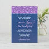 Navy Blue en Paarse Bloemvlakte Wedding F329 Kaart (Staand voorkant)