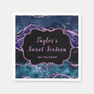 Navy Blue en Paarse Ocean Agaat Sweet Sixteen Servet