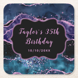 Navy Blue en Paarse Ocean Agaat Verjaardag Kartonnen Onderzetters