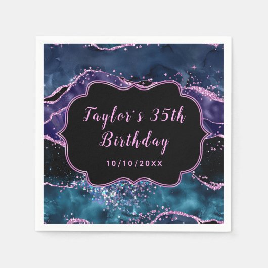 Navy Blue en Paarse Ocean Agaat Verjaardag Servet (Voorkant)