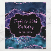 Navy Blue en Paarse Ocean Agaat Verjaardag Wijn Etiket (Enkel label)