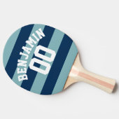 Navy Blue en Pastel Rugby Stripes Name Number Tafeltennisbatje (Zijkant)