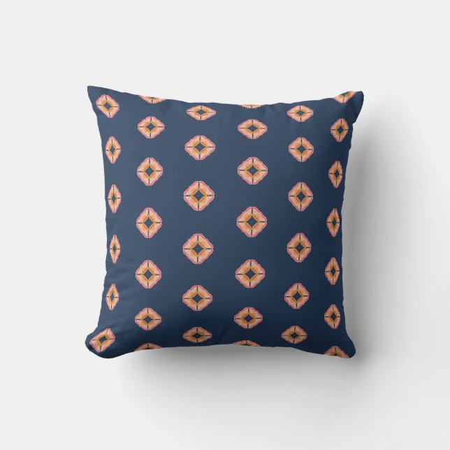 Navy Blue en Peach Boho Diamond Kussen (Voorkant)