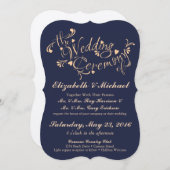 Navy Blue en Peach bruiloft uitnodiging (Voorkant / Achterkant)