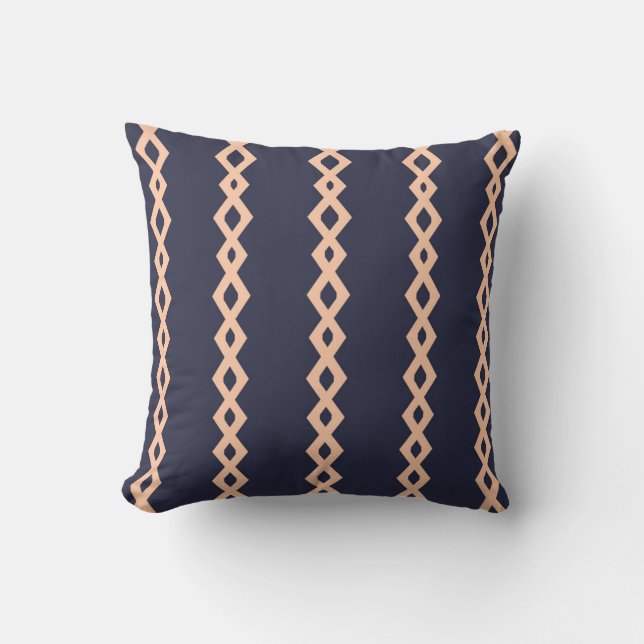 Navy Blue en Peach Retro Zizgag Stripe Pillow Kussen (Voorkant)