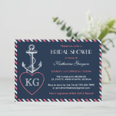 Navy Blue en Pink Anchor Love Shower Invitation Kaart (Staand voorkant)