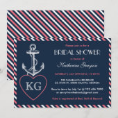 Navy Blue en Pink Anchor Love Shower Invitation Kaart (Voorkant / Achterkant)