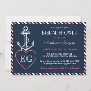 Navy Blue en Pink Anchor Love Shower Invitation Kaart
