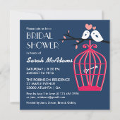 Navy Blue en Pink Bird Cage Lovevogels Uitnodiging (Voorkant)