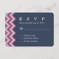Navy Blue en Pink Chevron RSVP-kaart voor bruiloft