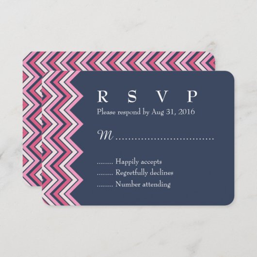 Navy Blue en Pink Chevron RSVP-kaart voor bruiloft RSVP Kaartje (Voorkant / Achterkant)