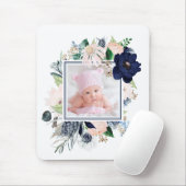 Navy Blue en Pink Floral met uw foto Muismat (Met muis)