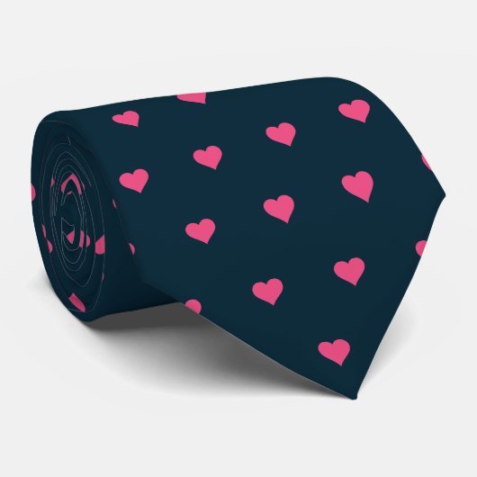 Navy Blue en Pink Hearts Stropdas (Opgerold)