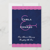 Navy Blue en Pink Lace Monogram Wedding G112 Kaart (Achterkant)