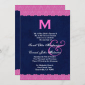 Navy Blue en Pink Lace Monogram Wedding G112 Kaart (Voorkant / Achterkant)