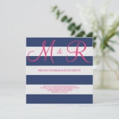 Navy Blue en Pink Monogram Weddenschap Kaart (Staand voorkant)