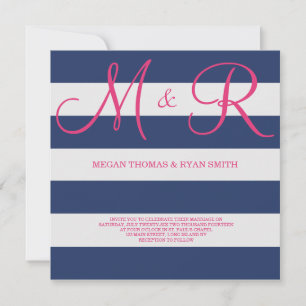 Navy Blue en Pink Monogram Weddenschap Kaart