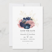 Navy Blue en Pink  Rozen Weddenfoto Save The Date (Voorkant)