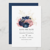 Navy Blue en Pink  Rozen Weddenfoto Save The Date (Voorkant / Achterkant)