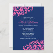 Navy Blue en Pink Swirl Flourish Vrijgezellenfeest Kaart (Voorkant)