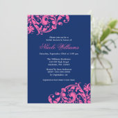 Navy Blue en Pink Swirl Flourish Vrijgezellenfeest Kaart (Staand voorkant)