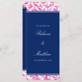 Navy Blue en Pink Swirls Damask Wedding Program Programmakaart (Voorkant / Achterkant)