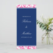 Navy Blue en Pink Swirls Damask Wedding Program Programmakaart (Staand voorkant)