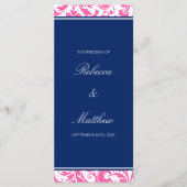 Navy Blue en Pink Swirls Damask Wedding Program Programmakaart (Voorkant)