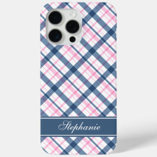 Navy Blue en Plaid Patroon iPhone 15 Pro Max Hoesje