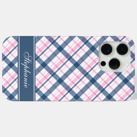 Navy Blue en Plaid Patroon Case-Mate iPhone Case (Achterkant (horizontaal))