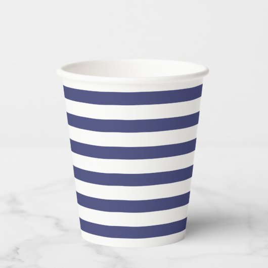 Navy Blue en Pure White Stripes Papieren Bekers (Voorkant)