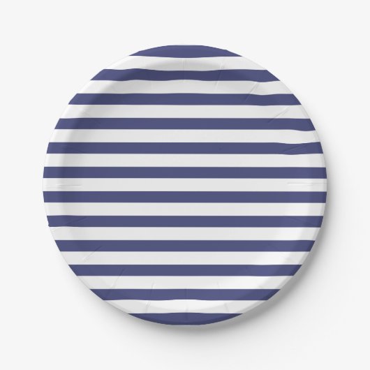 Navy Blue en Pure White Stripes Papieren Bordje (Voorkant)
